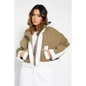 Image of I Saw It First Borg Lined Hooded Cropped Jacket - Green
