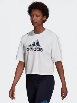Image of adidas You For You Cropped Logo T-Shirt, Blue Size M Women