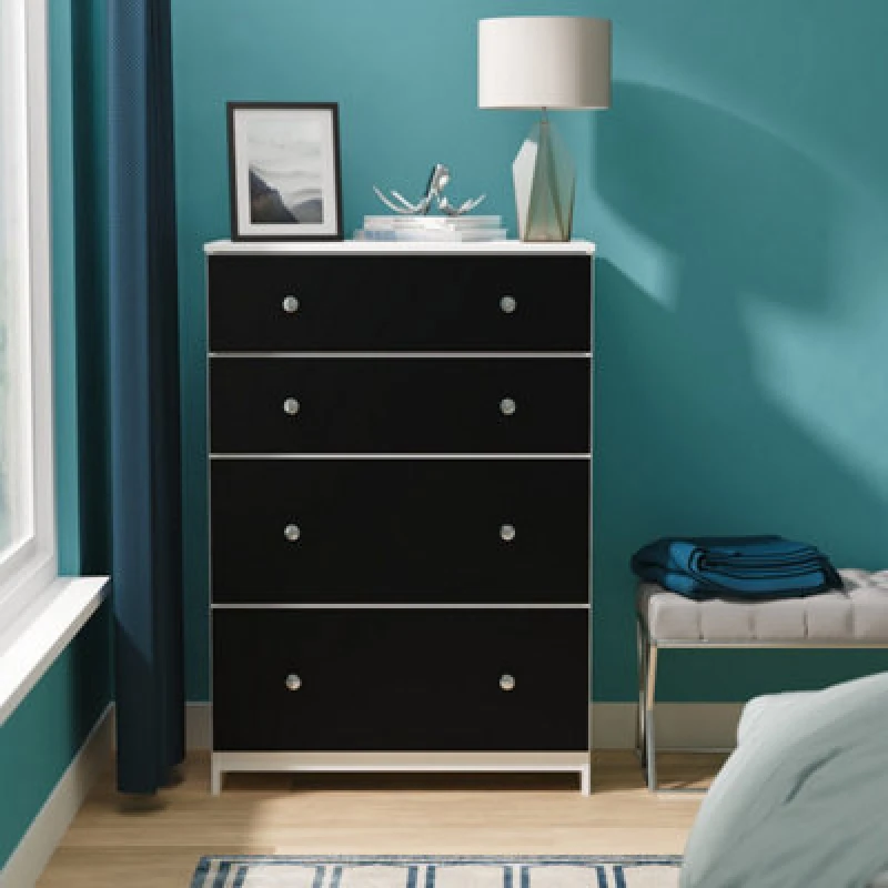 Image of Portland 4 Drawer Deep Chest Of Drawers In Black & White Matt (Ready Assembled)