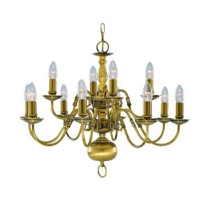 Image of 12 Light Chandelier Antique Brass Finish, E14