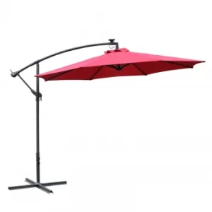 image of Outsunny 2.95m LED Patio Banana Umbrella Cantilever Parasol w/ Crank Cross Base