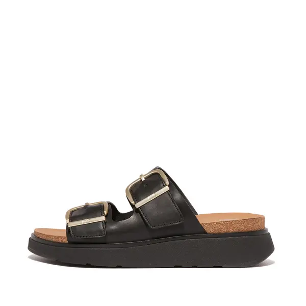 Image of FitFlop Fitflop Gen-ff Buckle Two-bar Leather Slides - Black Size 8, Women Black VTRT8 Female 8