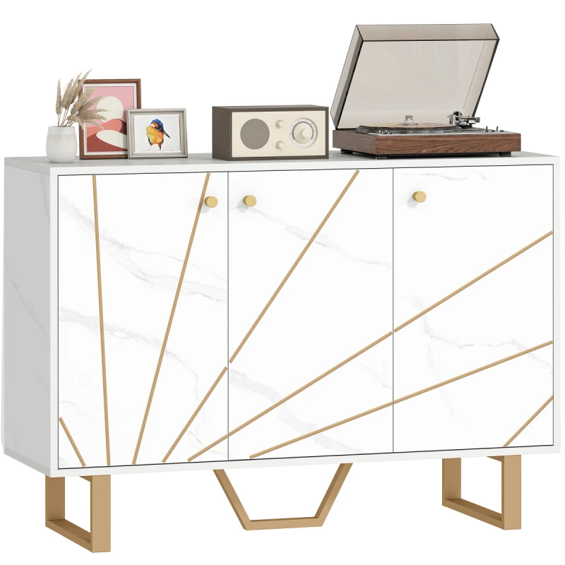 Image of HOMCOM HOMCOM Sideboard Storage Cupboard with Metal Legs for Living Room, White White One Size Unisex 5063603058736