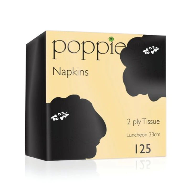 Image of Poppies Poppies 2-Ply Napkins 4 Fold 33cm Black (Pack of 2000) 3324BK/CASE 3324BK/CASE