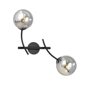 Image of Hunter Black Globe Wall Lamp with Graphite Glass Shades, 2x E14