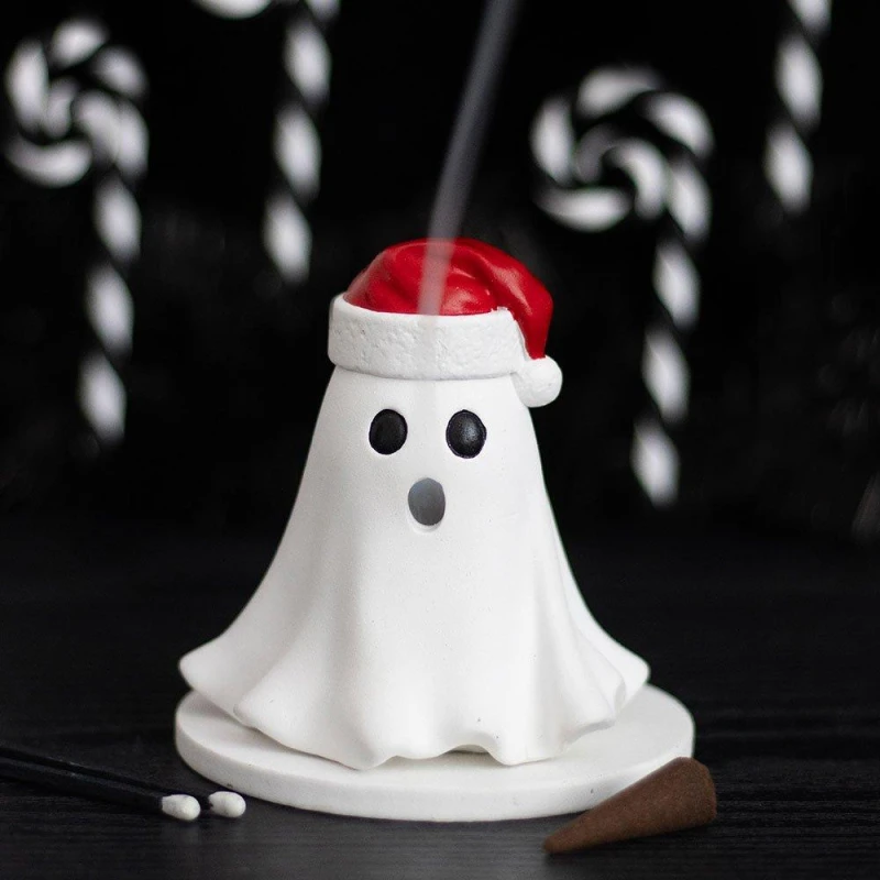 Image of Something Different Ghost with Santa Hat Incense Cone Holder White unisex One Size