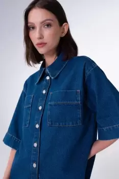 Image of Giana Short Sleeve Denim Shirt, Mid Wash / 10