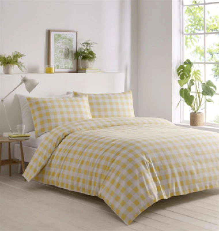 Image of Portfolio Home Gingham Yellow Duvet Cover Set, Size Double