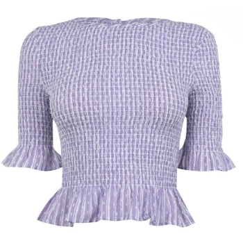Image of Jack Wills Plaxtol Gingham Shirred Peplum T-Shirt - Violet