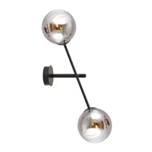 image of Linear Black Contemporary Wall Lamp with Graphite Glass Shades, 2x E14