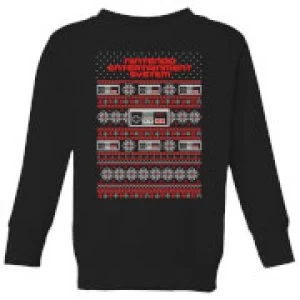 Image of Nintendo NES Pattern Kid's Christmas Sweatshirt - Black - 11-12 Years