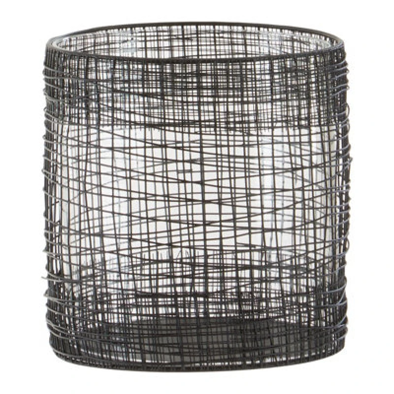 Image of Premier Housewares Interiors By Premier Cylindrical Black Lantern, Iron Wireframe Black Candle Holder, Indoor & Outdoor Decor With Glass Shade