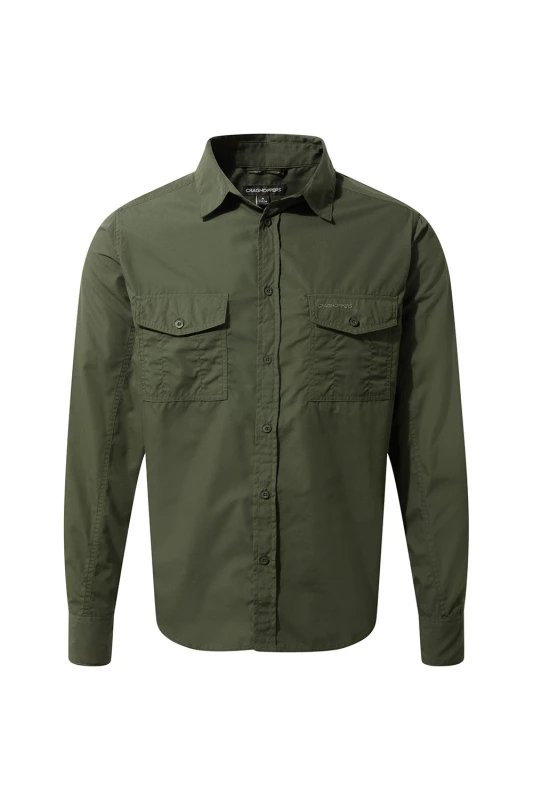 Image of Craghoppers Craghoppers Men NosiDefense Cotton-Blend 'Kiwi' Long Sleeve Shirt in Khaki Size: 2X-large Khaki XXL Male 5054904522903