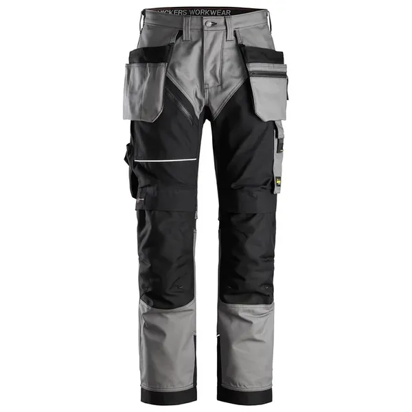 Image of Snickers 6214 Mens Ruff Work Canvas Trousers Holster Pockets 62141804056 Colour: Grey / Black