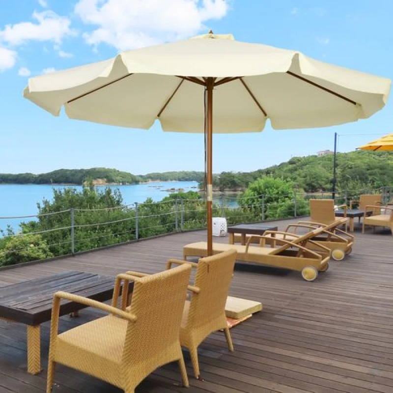 Image of Outsunny 3.3(m) Garden Parasol Umbrella Outdoor Sun Shade Canopy with 8 Ribs Beige Beige