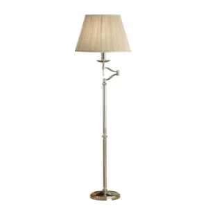 image of Stanford 1 Light Swing Arm Floor Lamp Polished Nickel Plate with Beige Shade, E27