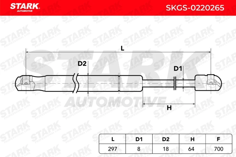 Image of STARK SKGS-0220265 Tailgate strut Rear, Extention Force: 700N Steel Gas Spring,boot (219)