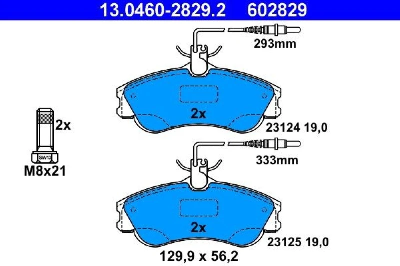 Image of ATE 13.0460-2829.2 Brake pad set incl. wear warning contact, with brake caliper screws Brake Pad Set,disc brake (402)