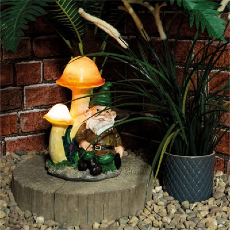 Image of Netagon Garden Outdoor Solar Light Up Gnome Under Mushrooms Ornament Decoration