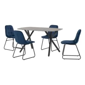 Image of Athens Rectangular Dining Table with 4 Lukas Chairs, Concrete Effect Navy Blue