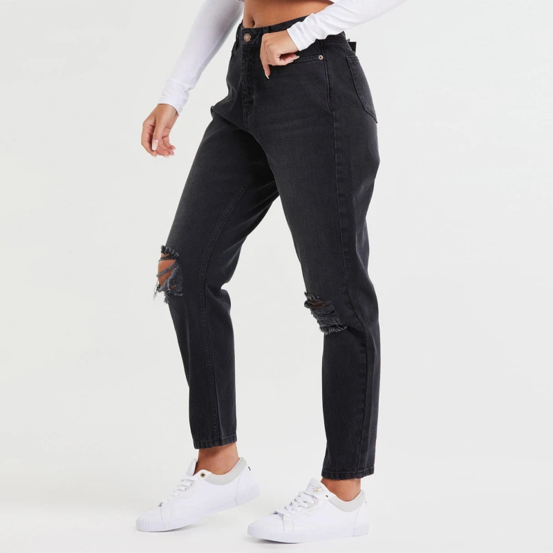 Image of SikSilk Mom Jeans Womens - Black 4