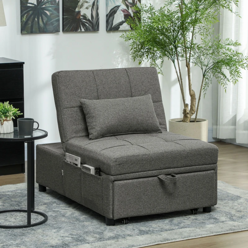 Image of HOMCOM 4-in-1 Pull Out Sleeper Chair Bed with Pockets Dark Grey