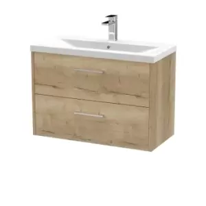 Image of Hudson Reed Juno 800mm Wall Hung 2 Drawer Vanity & Mid-Edge Basin - Autumn Oak