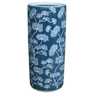 Image of Ceramic Embossed Umbrella Stand, Blue/White Floral Design