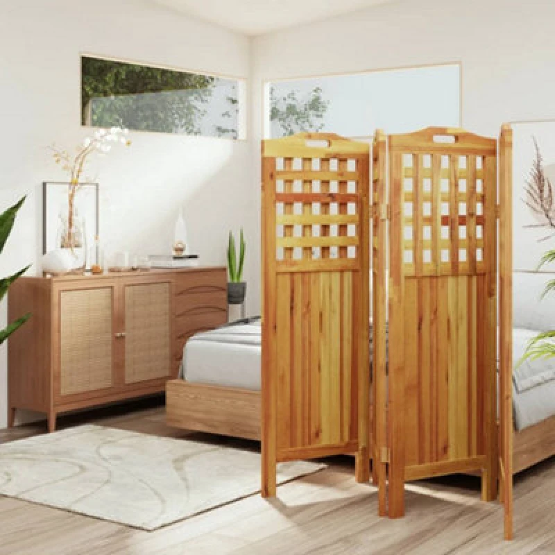 Image of Vidaxl 4-panel Room Divider 162X2X115cm Solid Wood Acacia, Brown 318548