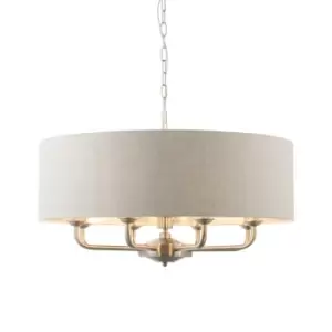 Image of Highclere Single Shade Pendant Ceiling Lamp, Brushed Chrome Plate, Natural Linen