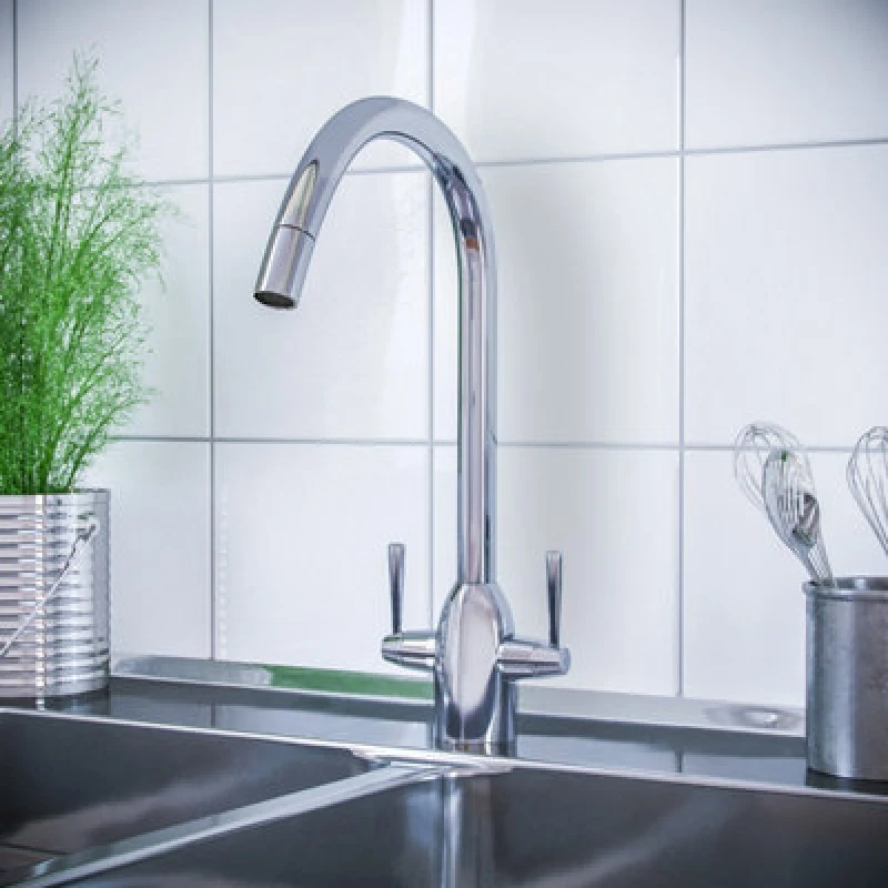 Image of Nes Home Beni Twin Lever Chrome Kitchen Sink Mixer Tap With Swivel Spout
