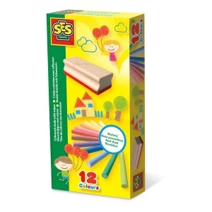 image of SES Creative - Childrens Coloured Chalk with Wiper Set 12 Colours (Multi-colour)