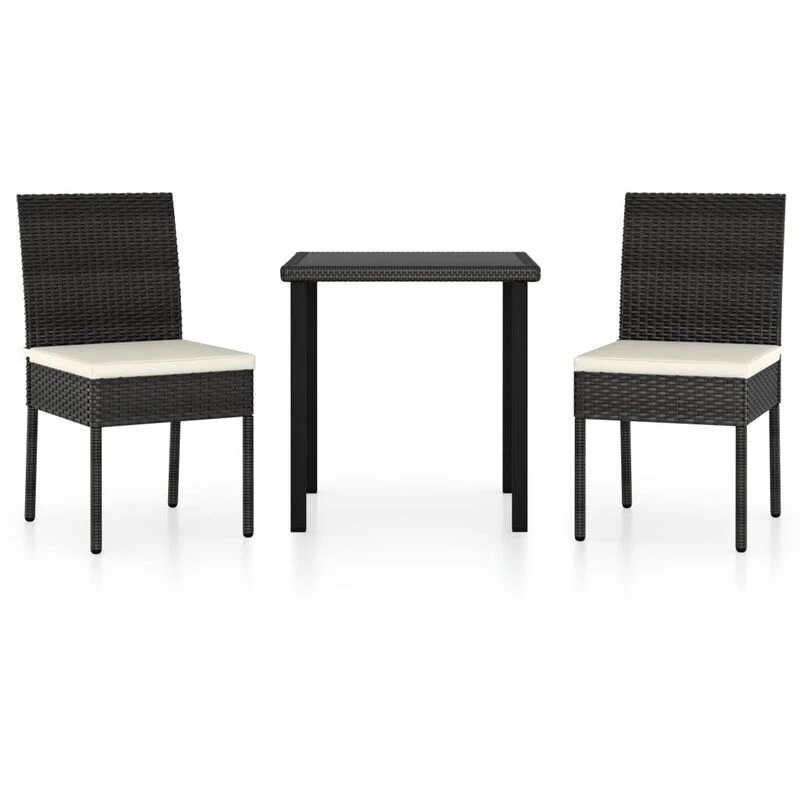 Image of VIDAXL 3 Piece Outdoor Dining Set with Cushions Poly Rattan Black Vidaxl 8720286943144
