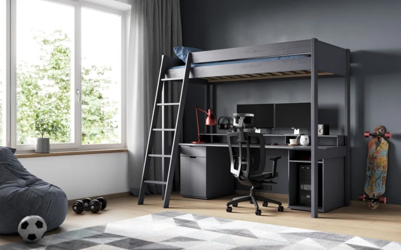 Image of Noomi Tera Solid Wood Gaming High Sleeper Bed Grey