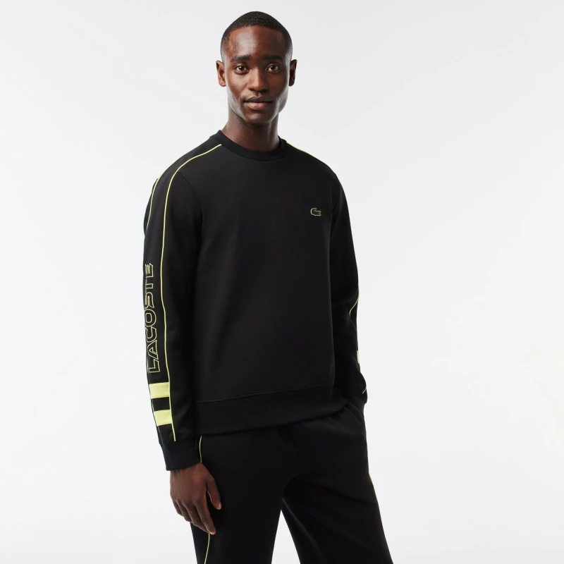Image of Lacoste Mens Logo Embroidered Double Sided Hoodie Black/Limeira male XS