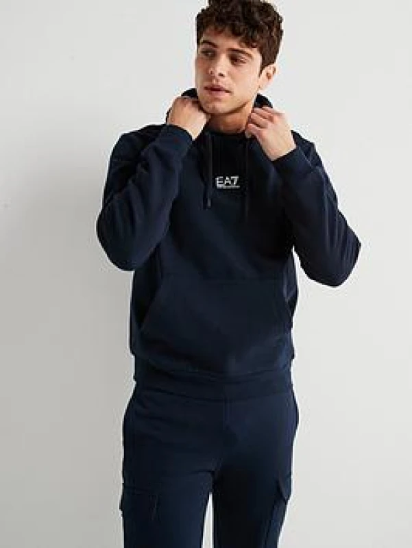 Image of EA7 Emporio Armani Core Identity Hooded Sweatshirt Armani Blue mens Sweatshirt in Black