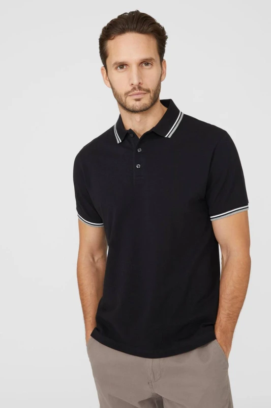 Image of Debenhams Debenhams Men Pique Tipped Polo Shirt in Black Size: Medium Black M Male 5045723614078