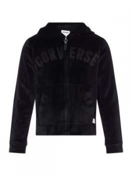 image of Converse Girls Velor Zip Up Hoodie Black