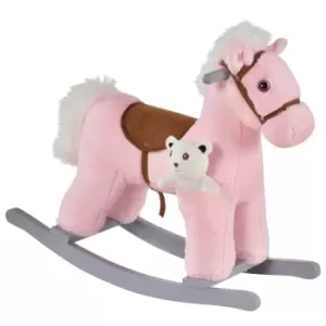 Image of HOMCOM Kids Plush Ride-On Rocking Horse Toy Rocker with Plush Toy Realistic Sounds for Child 18-36 Months Pink