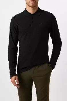 Mens Black Long Sleeve Pique Polo Shirt