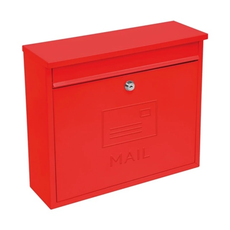 Image of GardenKraft Elegance Wall Galvanised Steel Mail Box - Red