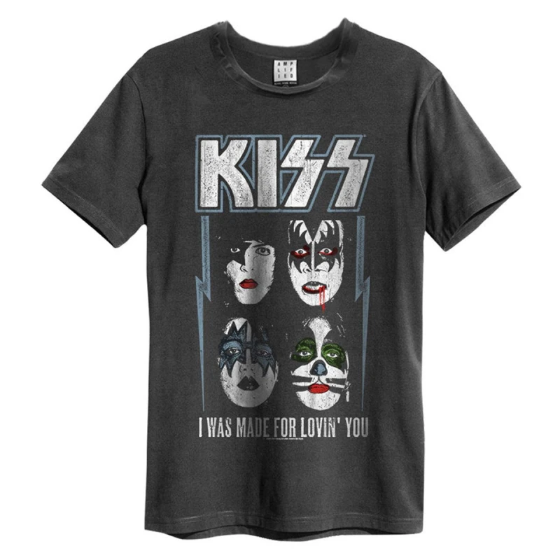Image of Amplified Amplified Men I Was Made For Loving You Kiss T-Shirt in Charcoal Size: X-Small Charcoal XS Male 5059699796492