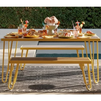 image of Novogratz Paulette Poolside Outdoor Garden Patio Table and Bench Set - Yellow