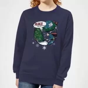 Image of DC Superman Peace On Earth Womens Christmas Jumper - Navy - L