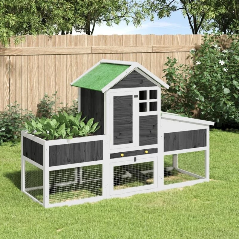 Image of VIDAXL Vidaxl - Rabbit Hutch Grey 170x63x113cm Solid Wood Pine 8720845798673
