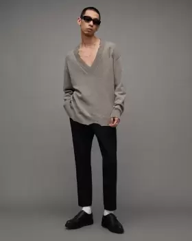 image of AllSaints Vicious Oversized V-Neck Jumper