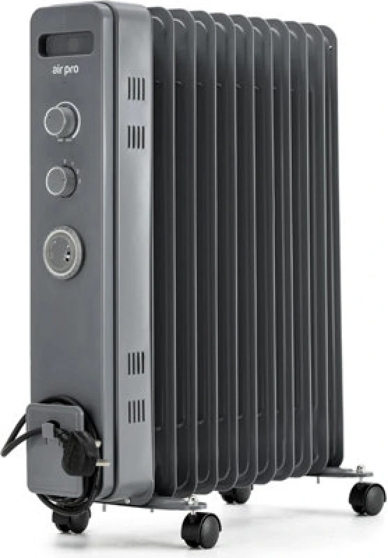 Image of Air Pro Oil Filled 11 Fin Portable Electric Radiator Heater 2500W in Grey Grey Unisex