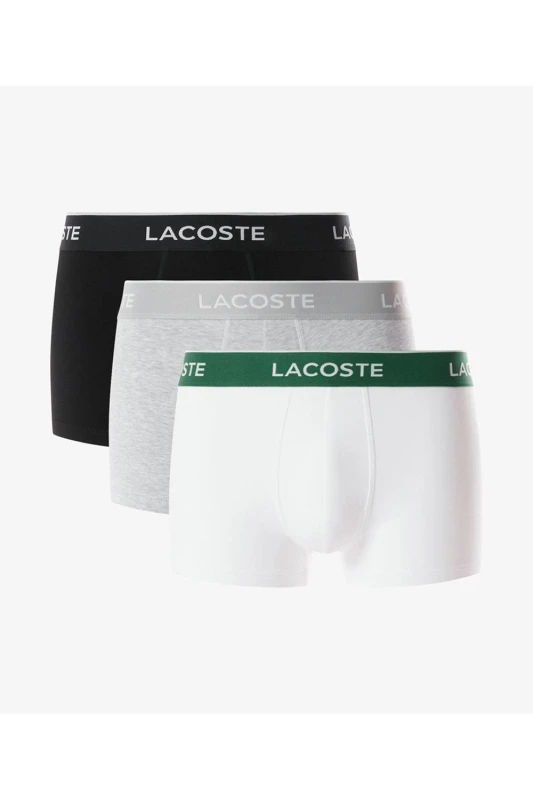 Image of Lacoste 3 Pack Cotton Stretch Trunks Black/Grey/White S