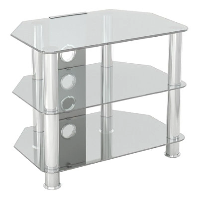 Image of Avf Classic 60Cm Glass Corner TV Stand With Cable Management For Tvs Up To 32" - Clear & Chrome