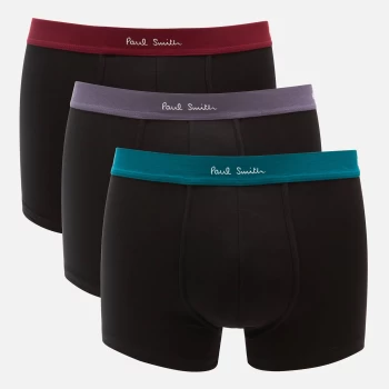 image of Paul Smith Mens 3 Pack Contrast Waistband Trunk Boxer Shorts - Black - M